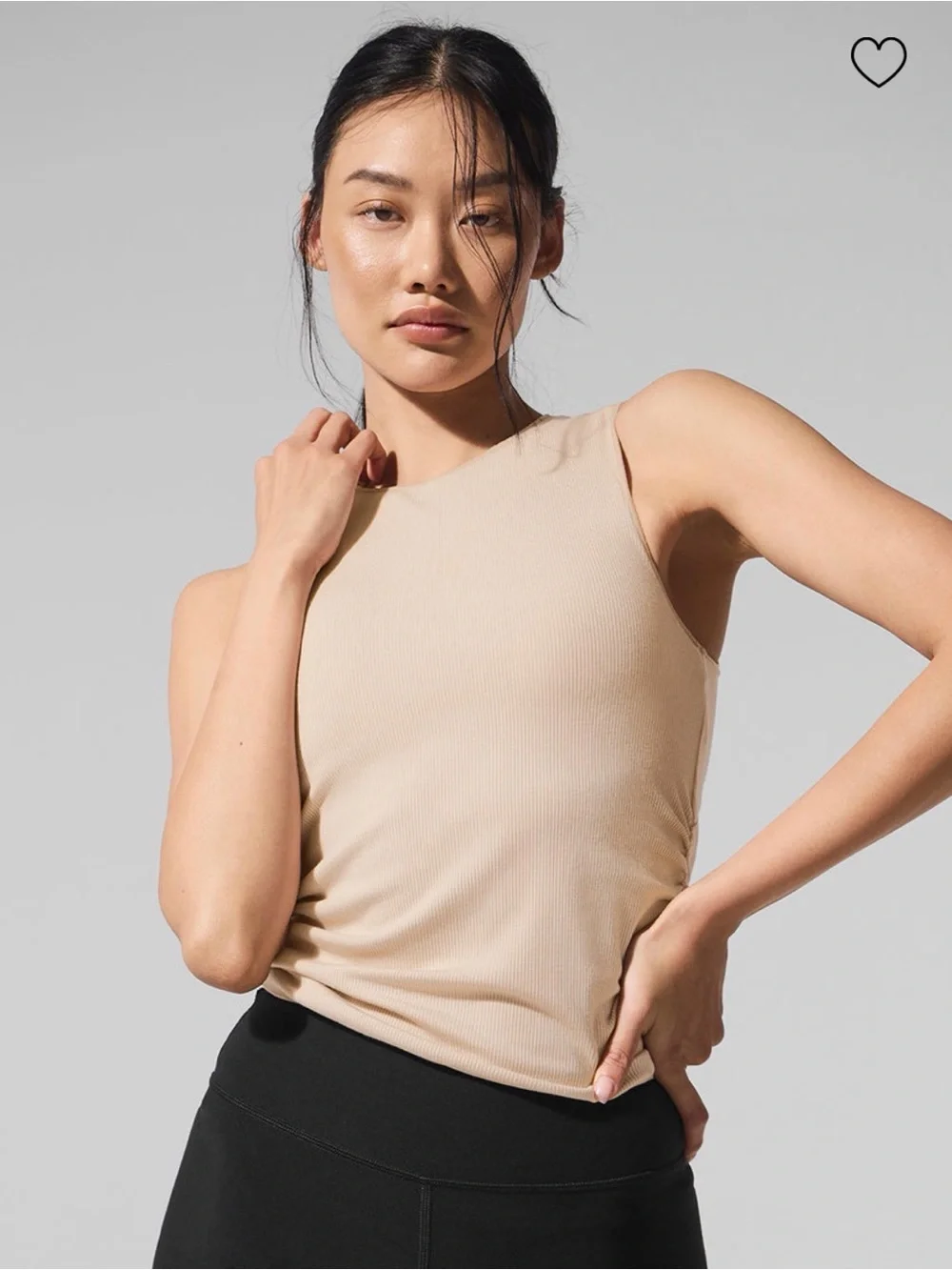 ALO Ribbed En Pointe Cinched Side Tank Top in Macadamia Size Small